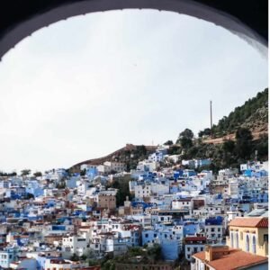 Panoramic view of Chefchaouen's blue buildings on the 5 Days Tour from Casablanca
