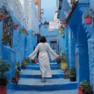 Picturesque blue streets of Chefchaouen, Morocco, a highlight of a 10 Days Tour from Casablanca.