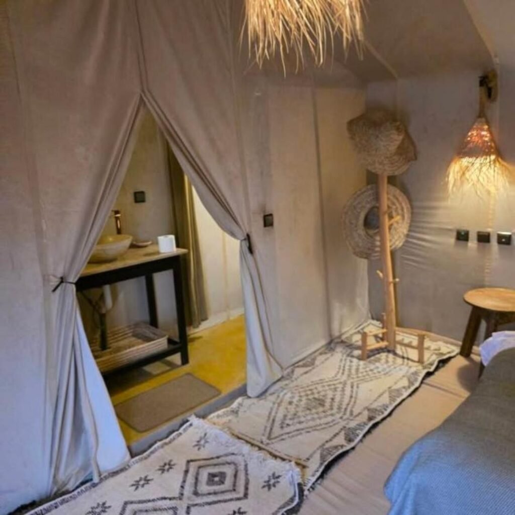 Cozy interior of a luxury desert camp on a 5 Days Tour from Marrakech to Fes.